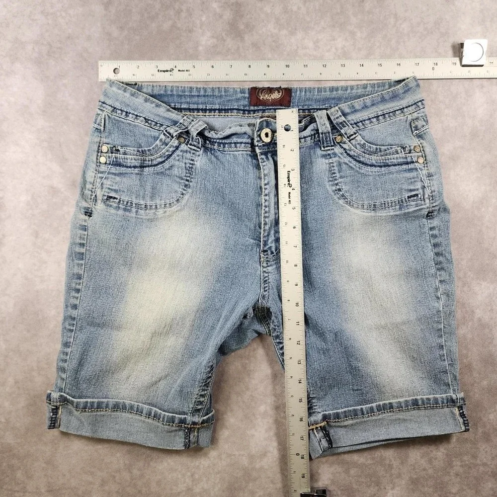 Angels Jeans Y2K Denim Bermuda Shorts 14 Light Wash Cuffed Jorts Flap Pockets